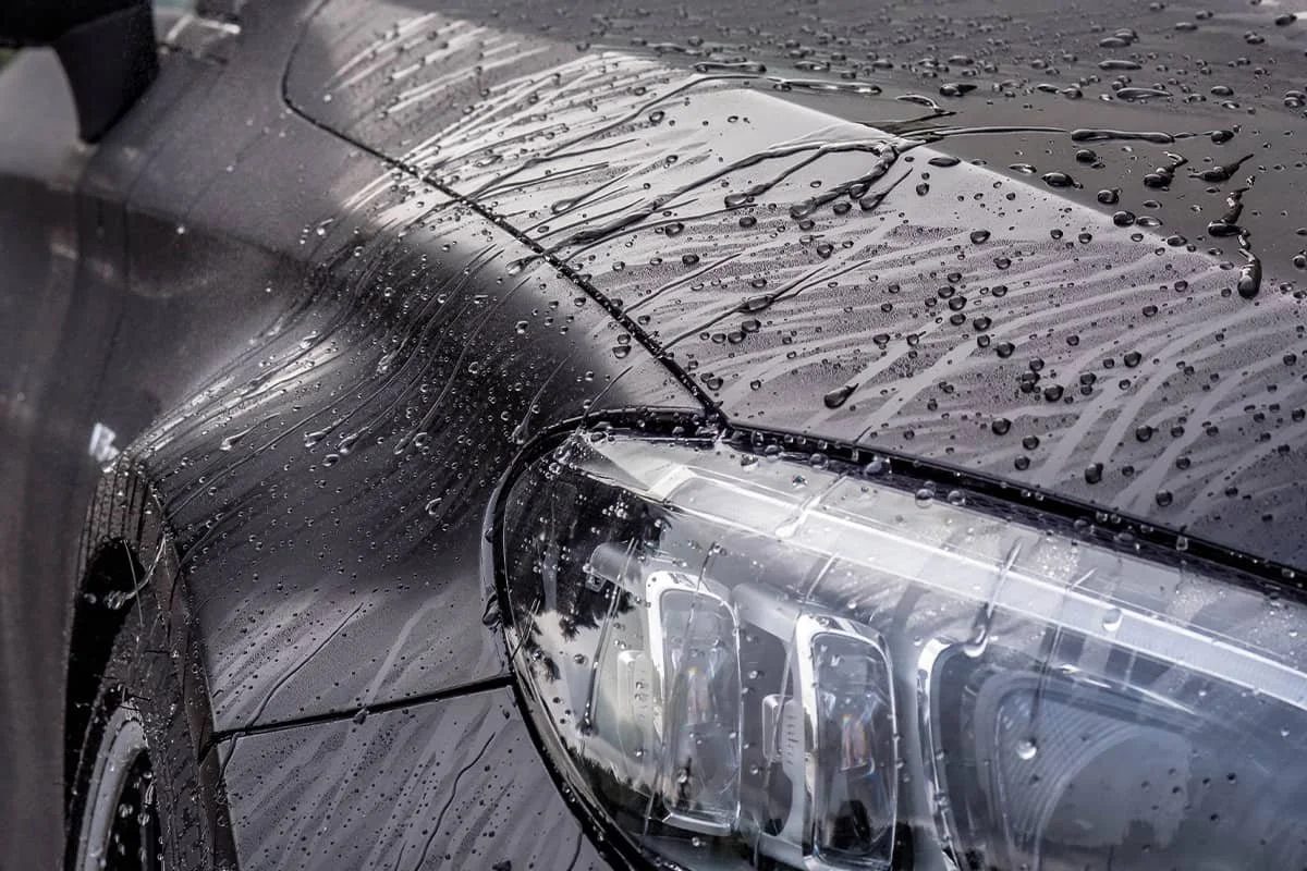 Ceramic coating water beading on a Mercedes